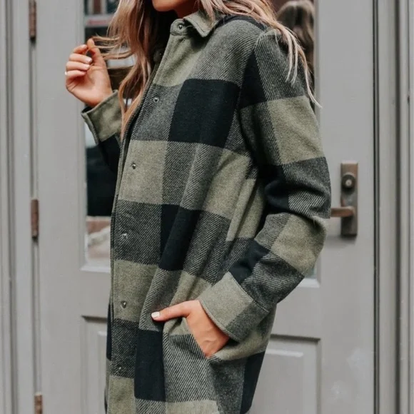 BB Dakota Olive and Black Buffalo plaid Shacket - Picture 2 of 7